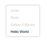 A context menu. The last item says "Hello World".